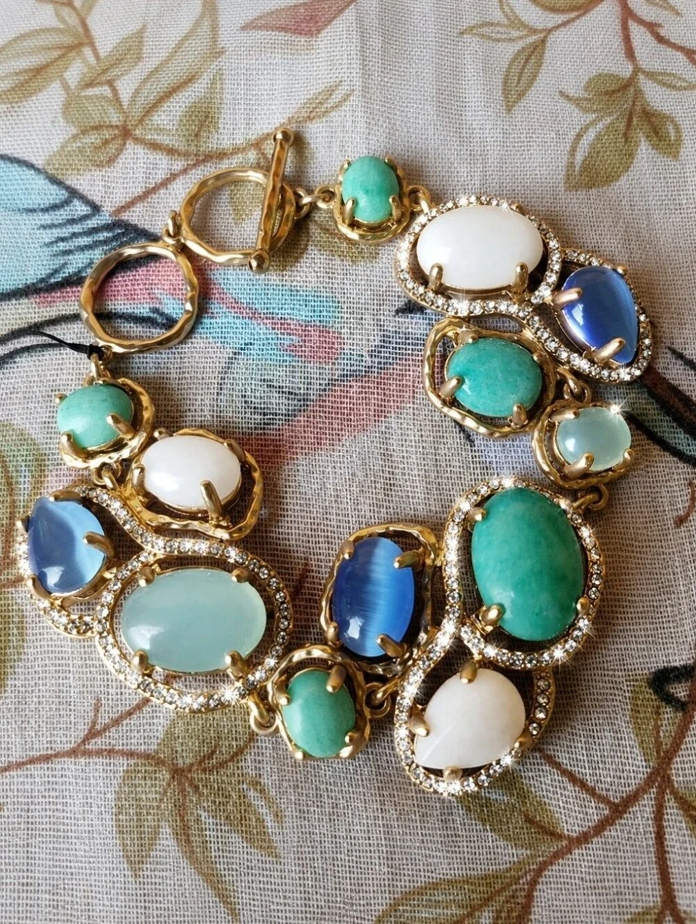 Badgley Mischka Ann Taylor Toggle Clasp Genuine Stones Bracelet Gold Tone Beachy